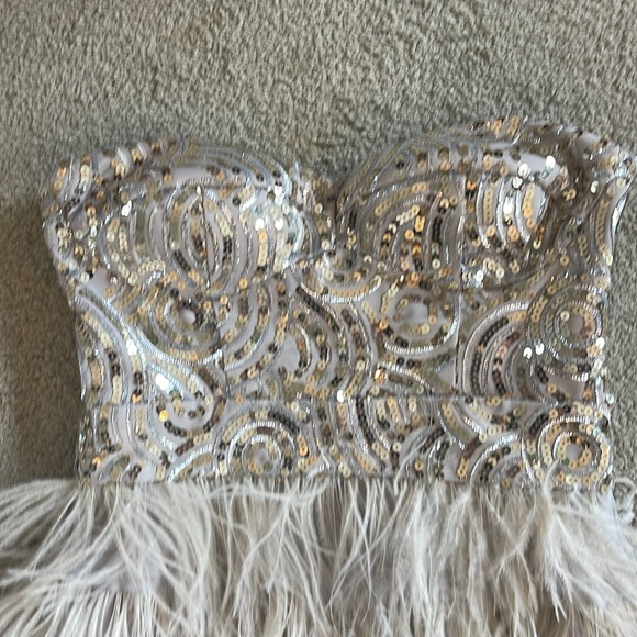 Strapless dress-sequins and Ostrich feathers - Picture 2 of 5